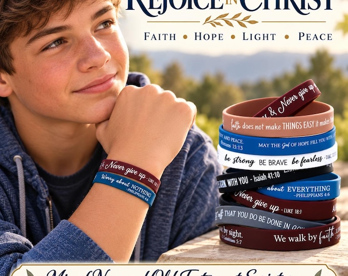 Rejoice in Christ -Old and New Testament Scripture Verses Silicone Wristband Bracelets Variety of Bible Verses. Christmas or Birthday Gifts