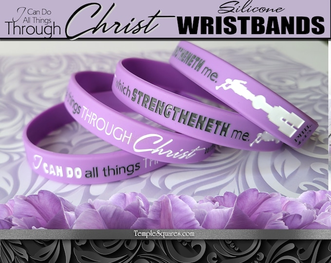 Beautiful Silicone Wristband Bracelets "I Can Do All Things Through Christ" YW Young Women Theme with Card or Bookmark Philippians 4:13