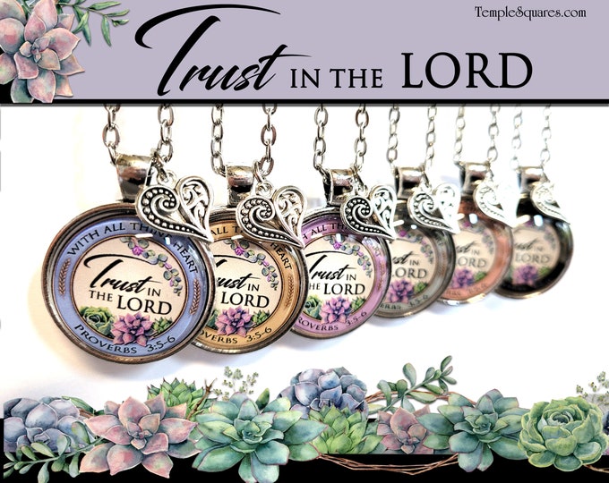 Trust in the Lord YW Youth Theme Pendant Necklace and Bookmark Young Women Relief Society or Birthday Gift Come Follow Me New Beginnings LDS