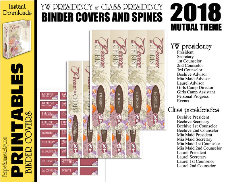 Ausdruckbare YW-Präsidialmappen und Klassenerkundungen 2018 Gemeinsames Thema Peace in Christ Me für Kalenderplaner DIY D&C 19:23 Tempel Bild 2
