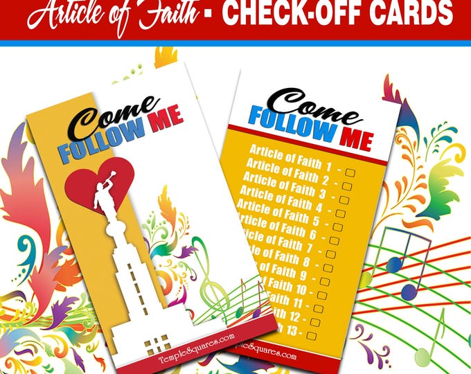 Pack of 10 CTR Article of Faith Memorization Tracker Cards - 2026 Theme Come Follow Me Hand-out, Bookmark, Gif tag