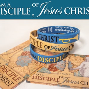 Beautiful Silicone Wristband Bracelets. I Am a Disciple of Jesus Christ YW 2024 Primary and Youth Theme with Card, Bookmark or Sticker image 3