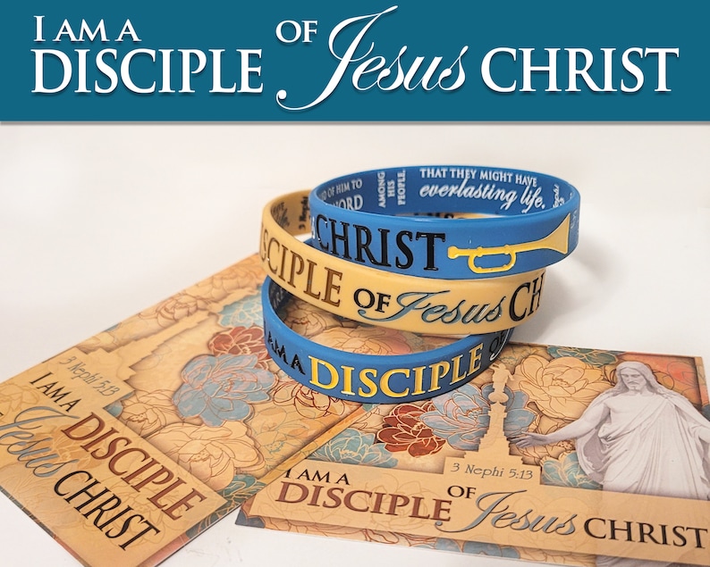 Beautiful Silicone Wristband Bracelets. I Am a Disciple of Jesus Christ YW 2024 Primary and Youth Theme with Card, Bookmark or Sticker image 3