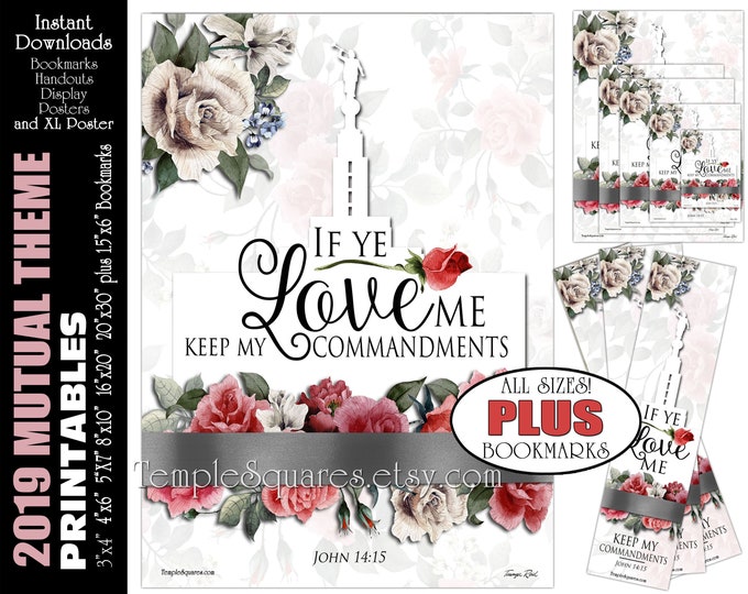 YW Young Women Theme LDS If Ye Love Me Keep My Commandments John 14:15 Printable Posters Handouts Bookmarks Instant Download Digital Collage