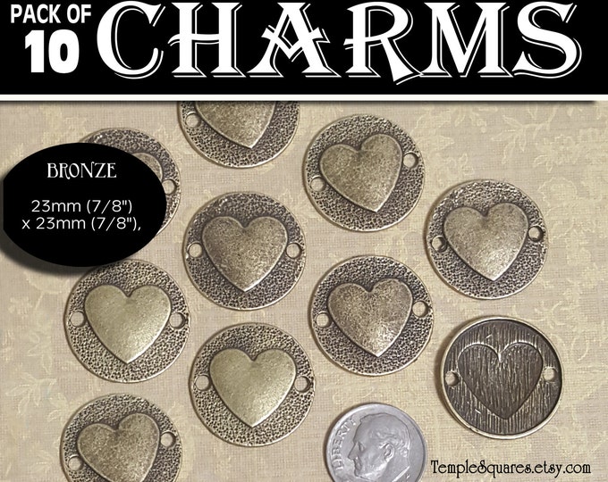 Bronze Heart Connector Charms - Wholesale Prices. Pack of 10 Charms diy Jewelry Findings for Necklaces, Bracelets LDS Craft Supplies