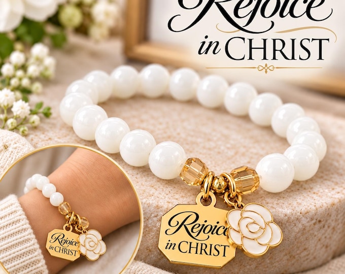 2027 Rejoice in Christ Colorful Beaded Bracelet with Stainless Steel Engraved Charm. 2027 YW Young Women Theme Jewelry Birthday Girls Camp