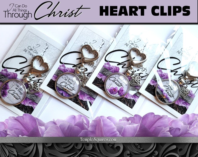 2023 I Can Do All Things Through Christ Heart Clip plus Scripture Tracking Bookmark. YW Young Women Theme Christmas Jewelry Relief Society