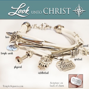 Multi Strand Charm Bracelet &quot;Look unto Christ&quot; 2025 theme YW Young Women Jewelry YW Birthday Christmas gifts D&C 6:36