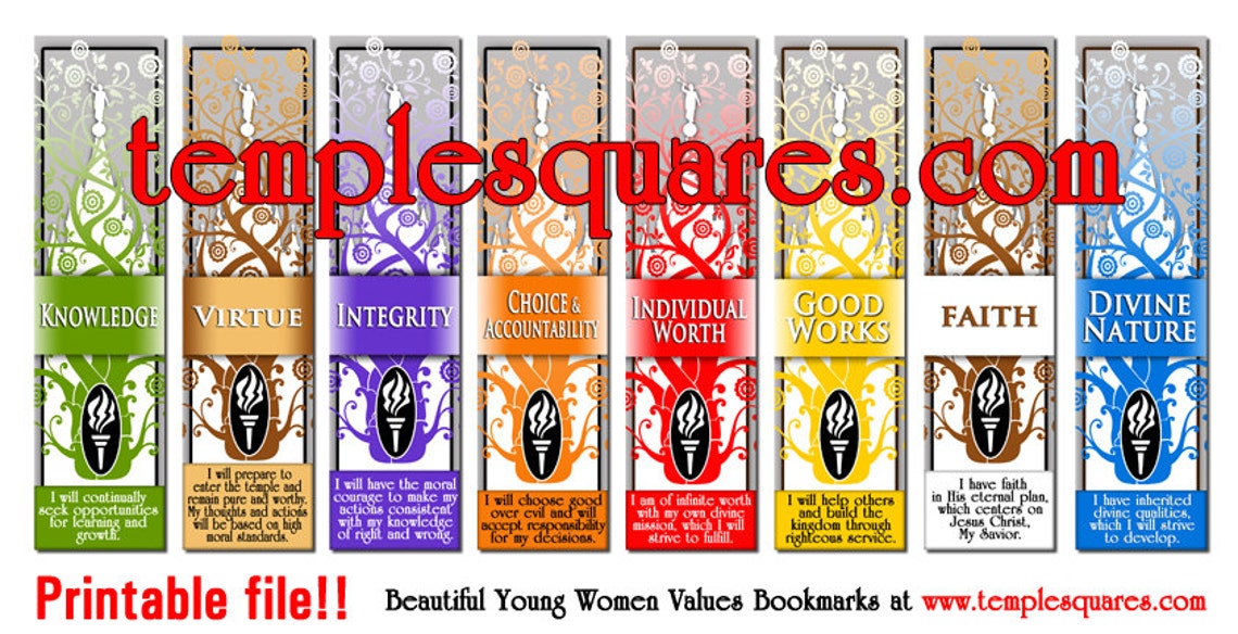 lds yw young women values printable bookmarks large etsy
