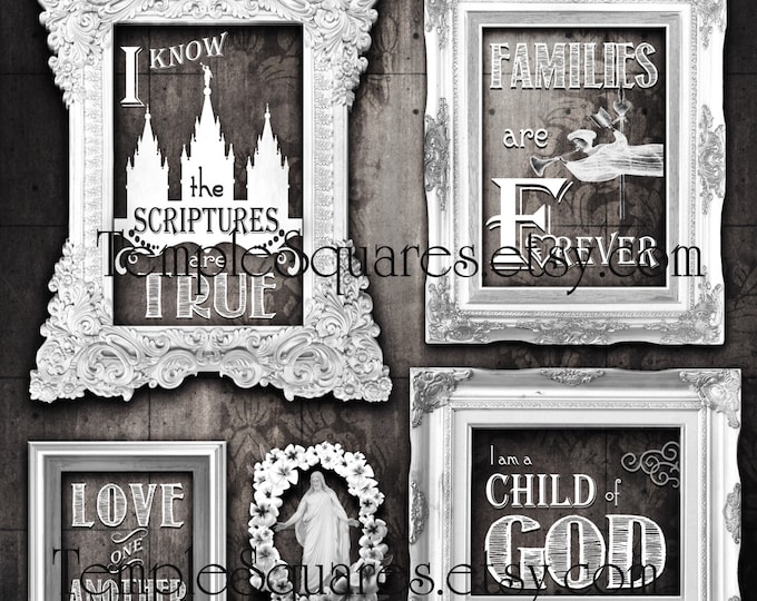 Printable LARGE poster sizes LDS 2016 primary theme I Know the Scriptures Are True Art bundle Greys vintage chalkboard subway art grunge