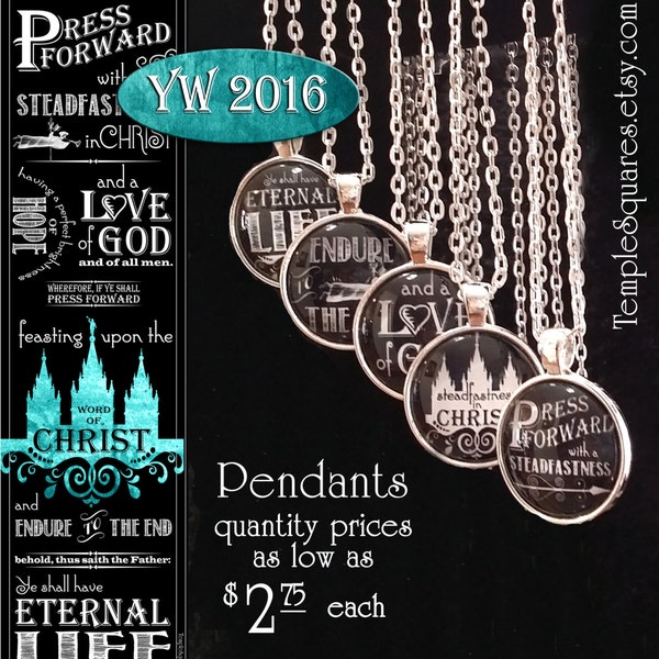 Press Forward Pendant Necklaces YW  Relief Society or missionary gifts. Mutual Mormon New Beginnings Girls Camp YWIE Birthday Jewelry