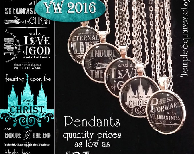 Press Forward Pendant Necklaces YW  Relief Society or missionary gifts. Mutual Mormon New Beginnings Girls Camp YWIE Birthday Jewelry