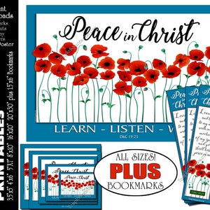 Theme LDS YW Peace in Christ Relief Society D&C 19:23 Printable Posters Handouts Bookmarks Instant Download Digital Collage Poppies