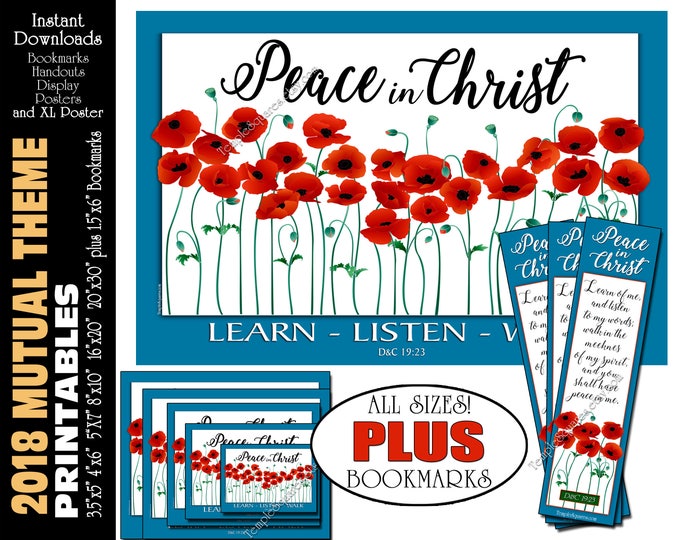 Theme LDS YW Peace in Christ Relief Society D&C 19:23 Printable Posters Handouts Bookmarks Instant Download Digital Collage Poppies