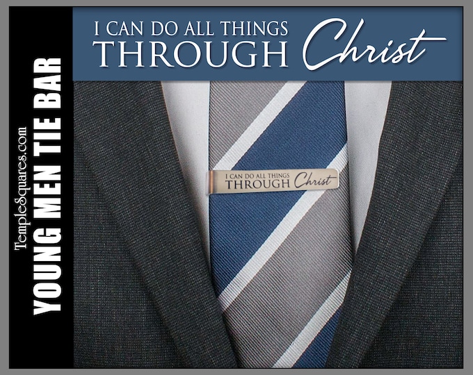 I Can Do All Things Through Christ Tie Bar YM Young Men Youth Theme Engraved Stainless Steel Gift Missionary Christmas Birthday Primary