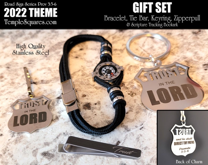 Gift Set Trust in the Lord Theme Compass Bracelet and Bookmark.  Young Men Camp High Adventure Activities Christian