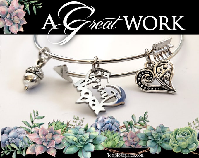 YW 2025 A Great Work YW Theme Engraved Charm Bracelet Young Women Jewelry Charms Come Follow Me Doctrine and Covenants D&C