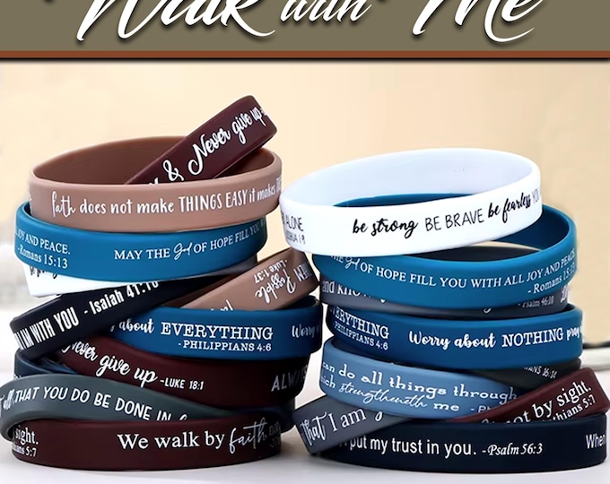 Walk with Me -Old and New Testament Scripture Verses Silicone Wristband Bracelets Variety of Bible Verses. Christmas or Birthday Gifts