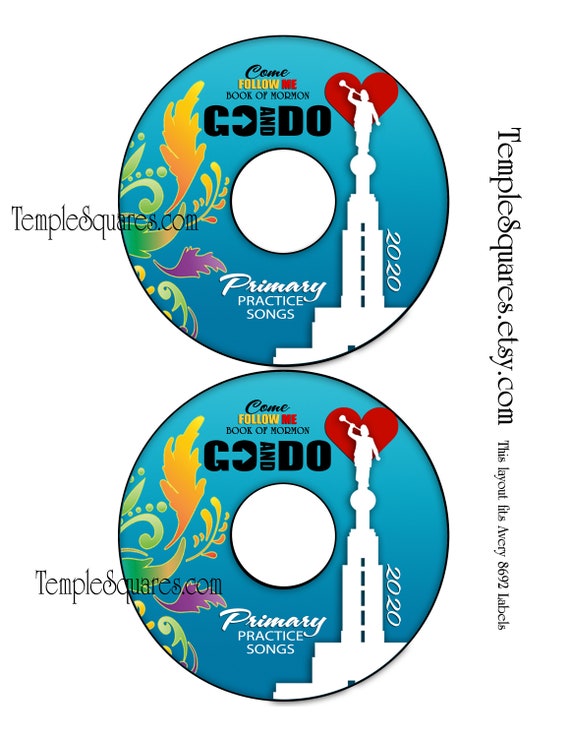 Printable CD labels for Children's 2020 Primary Practice Songs, Come Follow Me Book of Mormon Program Cover invitations for Primary Program