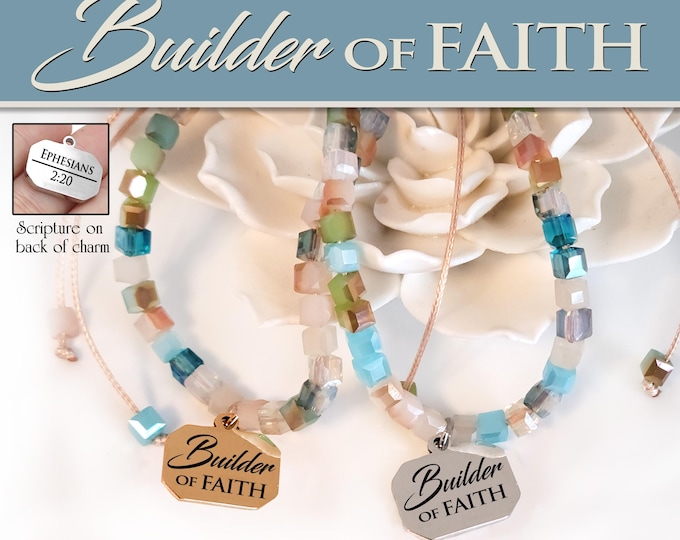 PRE-ORDER-Ships approx July 15th. New YW Class Names Glass Bead Bracelets with Engraved Stainless Steel Charm "Builder of Faith" Young Women