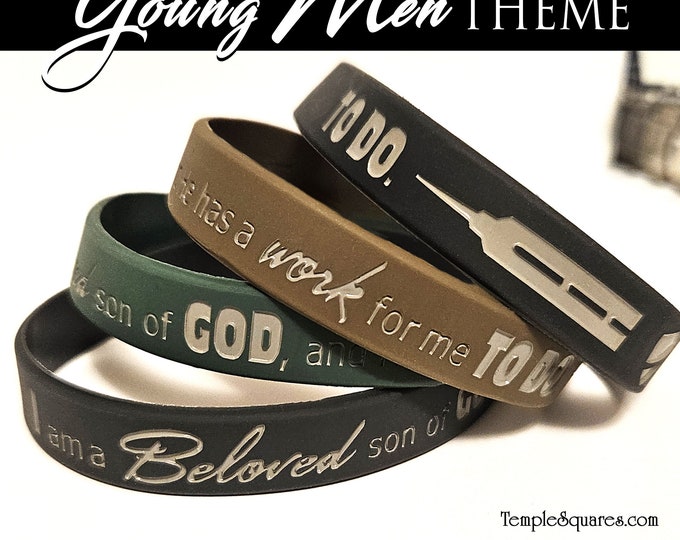 Masculine Silicone Wristband Bracelets "I Am A Beloved Son of God" Young Men Theme YM Gifts Plus Optional Scripture Tracking Bookmarks