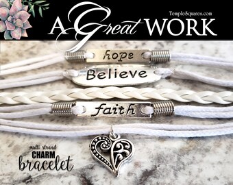 5 strand Charm Bracelets 2021 Young Women Theme Jewelry Hope Believe Faith A Great Work D&C 64:33-34  Relief Society Christmas Birthdays