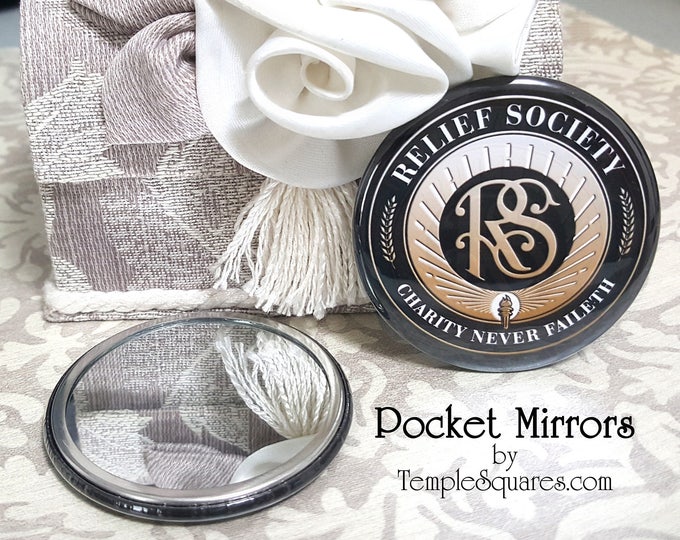 Relief Society Emblem Pocket Mirror Birthday Party Celebration Gift. YW Graduation Gifts, Visiting Teaching, Missionary Gifts with RS Symbol