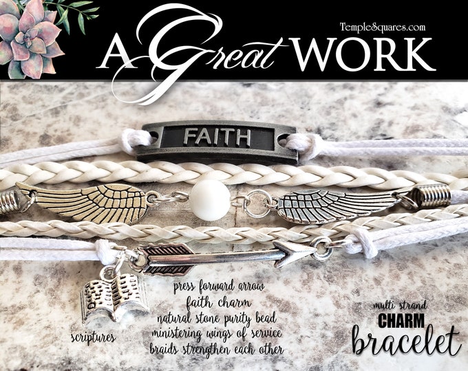 5 Strand Charm Bracelets Faith A Great Work Young Women Theme Jewelry Charms Missionary Relief Society Christmas Birthday gifts
