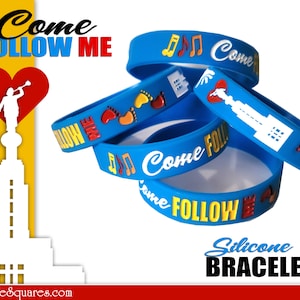 Colorful Silicone Childrens Wristband Bracelets. &quot;Come Follow Me&quot; Primary and Youth Theme Gift