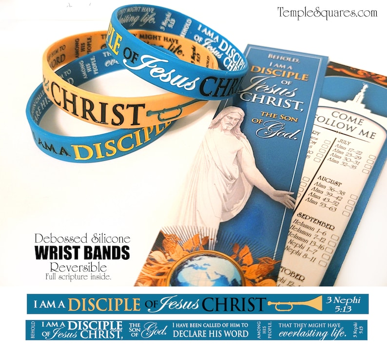 Beautiful Silicone Wristband Bracelets. I Am a Disciple of Jesus Christ YW 2024 Primary and Youth Theme with Card, Bookmark or Sticker image 2