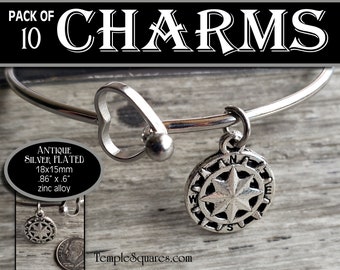 Compass Charms Pack of 10 Charms Jewelry for Charm Bracelets LDS YW Girls Camp Young Women Come Follow Me If Ye Love Me Keep My Commandments