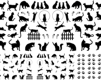 Mini Cats 141 pcs 0.25 to 1 Inch Black Fused Glass Decals
