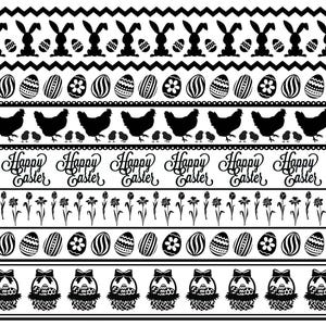 Easter Stripe Basket Rabbit 1 pc 5&quot;X7&quot; Black Fused Glass Decal