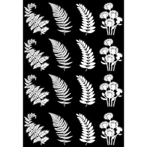 Décalcomanies en verre fusionné blanc, motif frondes de fougère, 16 pièces
