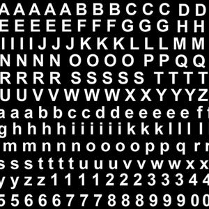 Block Font Alphabet 201 pcs 0.375 Inch Tall White Fused Glass Decals