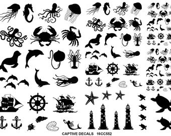 Sea Things 103 pcs 0.25 to 1 Inch Black Fused Glass Decals