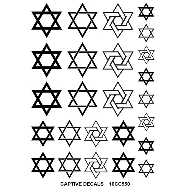 Star of David 25 pcs 1/2" to 1" Black Fused Glass Decals