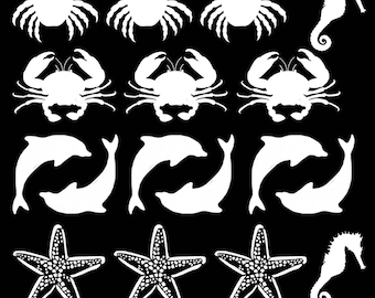 Sea Life 25 pcs 1" White Fused Glass Decals