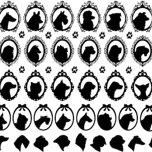 Dog Cameo 59 pcs 1 Inch Black Fused Glass Decals