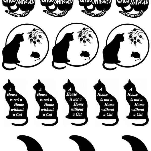 Cat Mouse Moon 15 pcs 1-1/8" Black Fused Glass Decals