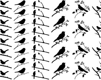 Birds on Branches 38 pcs 1" Black Fused Glass Decals