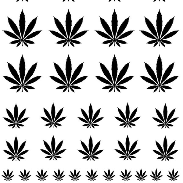 Marijuana Leaf 55 pcs  1/4" to 3/4" Black Fused Glass Decals