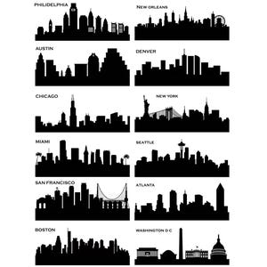 City Skylines 12 pcs 2.5 Inch Black Fused Glass Decals
