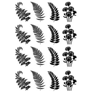 Fern Fronds 16 pcs 1 Inch Black Fused Glass Decals