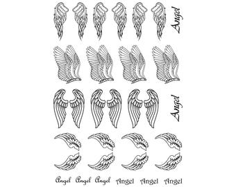 Alas de ángel, 22 piezas, calcomanías de vidrio fundido negro
