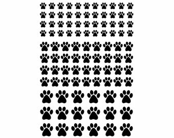 Tiny Paw Prints 98 pcs 1/4" to 1/2" Black Fused Glass Decals