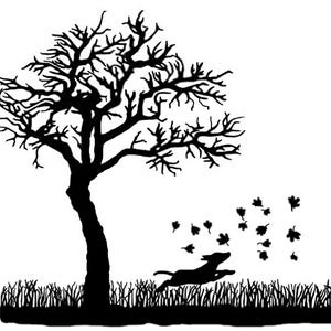 Tree Dog Chasing Leaves 2 stuks 4 inch zwart gesmolten glas stickers