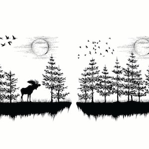 Moon Valley Moose Forest 2 pcs 4 Inch Black Fused Glass Decals