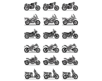 Motorcycles 18 pcs 1" Black Fused Glass Decals