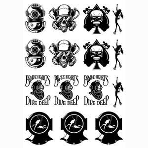Scuba 16 pcs 1 Inch Black Fused Glass Decals